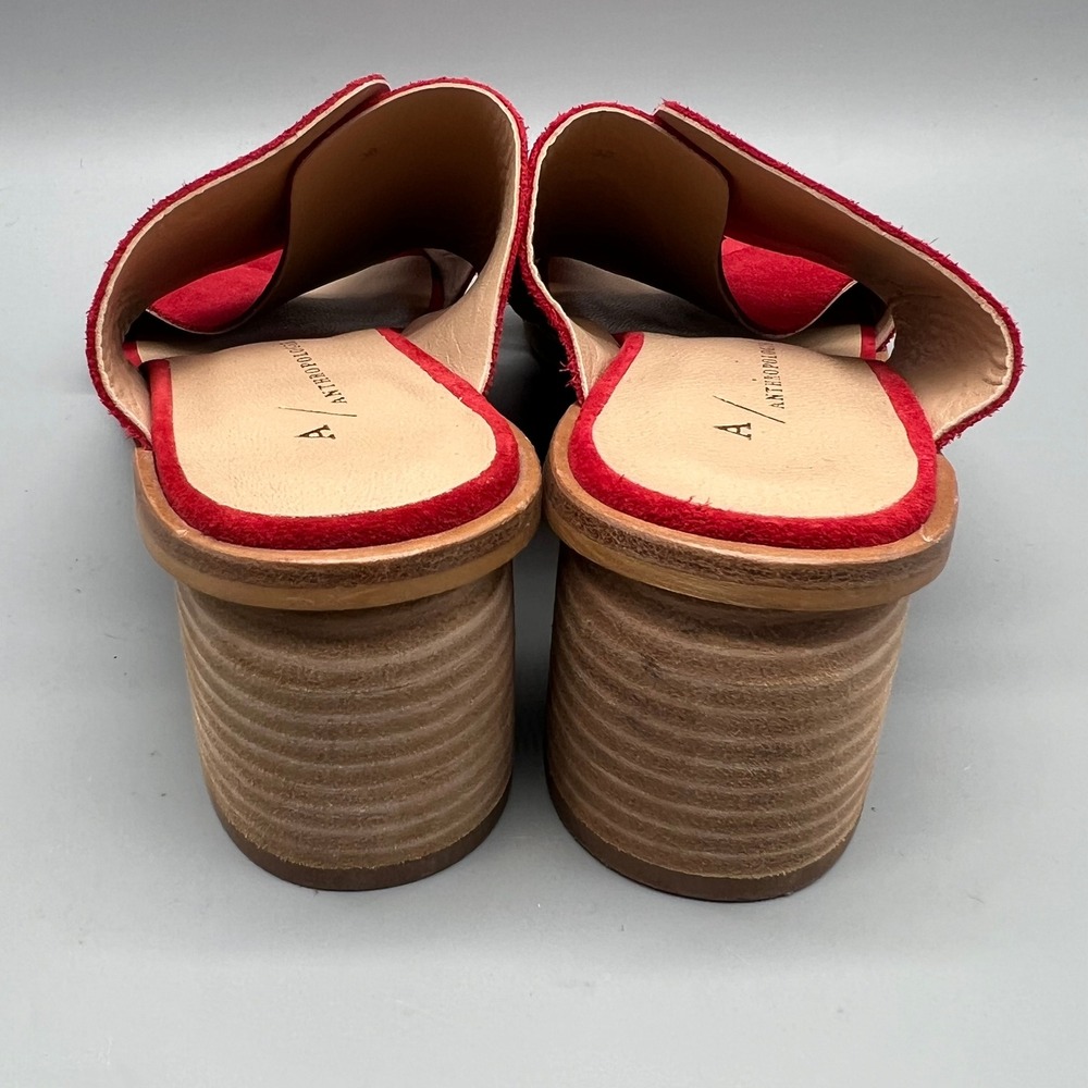 Anthropologie Red Suede Crossover Block Heel Slide Sandals Mules Womens Size 38 - Picture 4 of 6